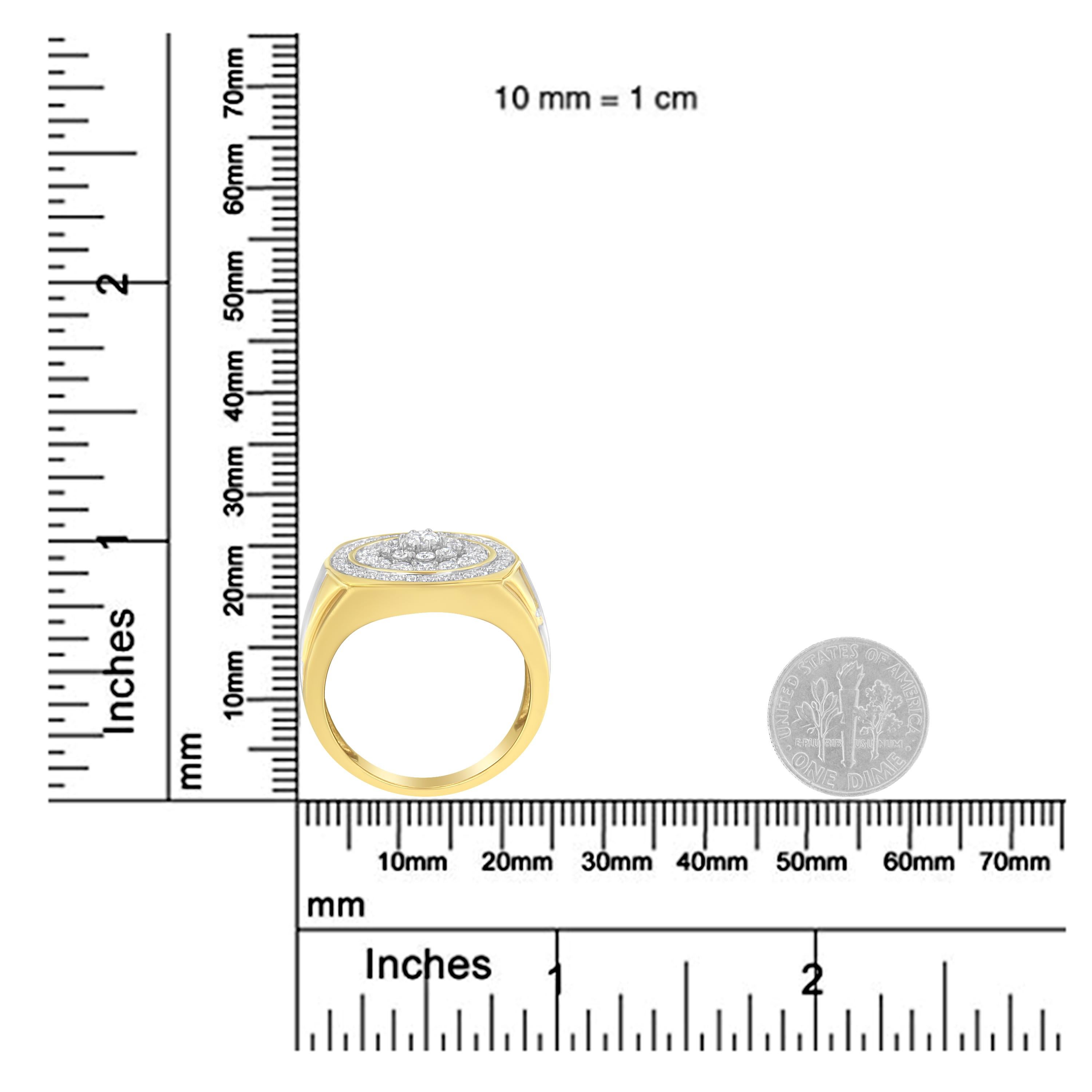 Men's 14K Yellow Gold 1 1/2 Carat Diamond Signet Ring Band 7