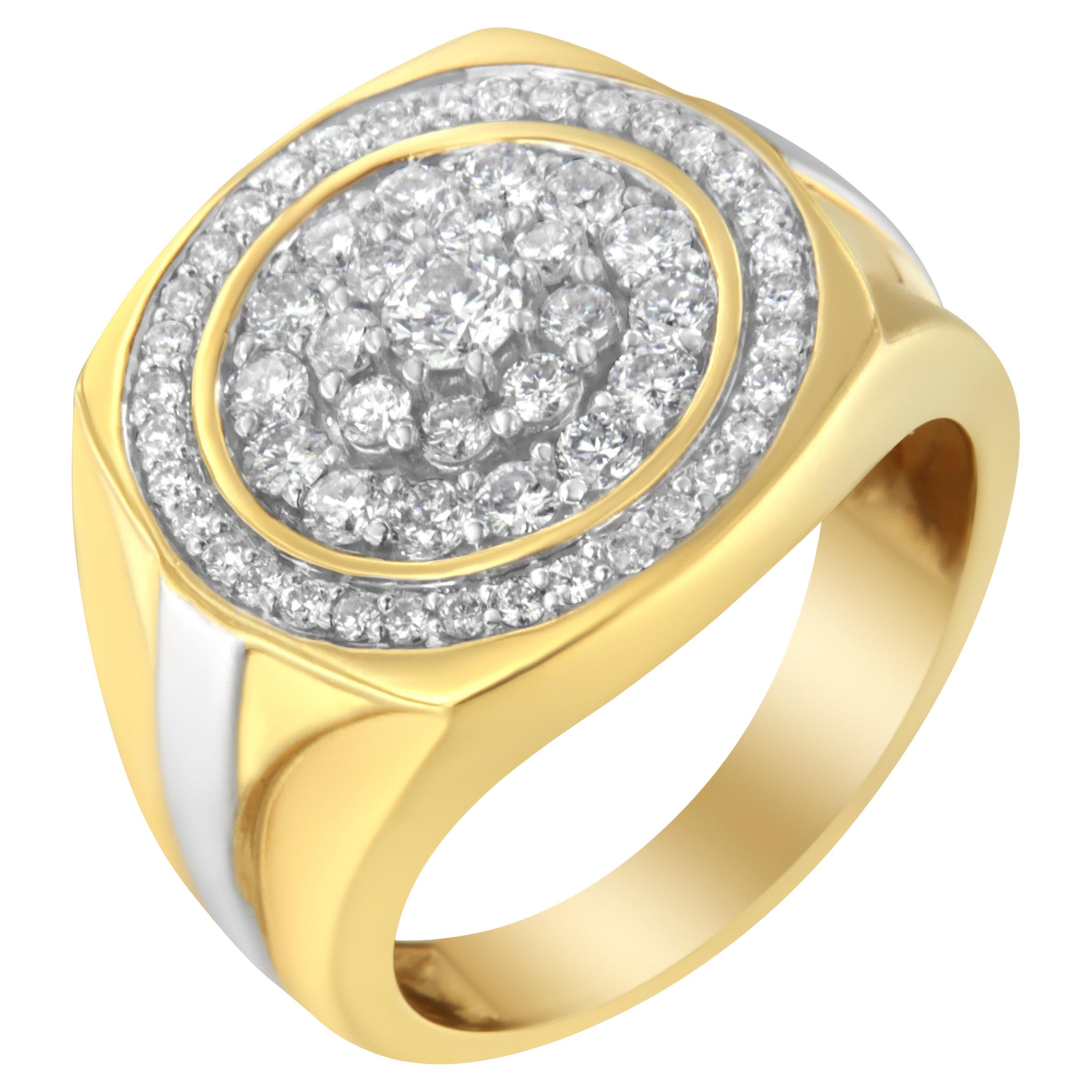 Men's 14K Yellow Gold 1 1/2 Carat Diamond Signet Ring Band