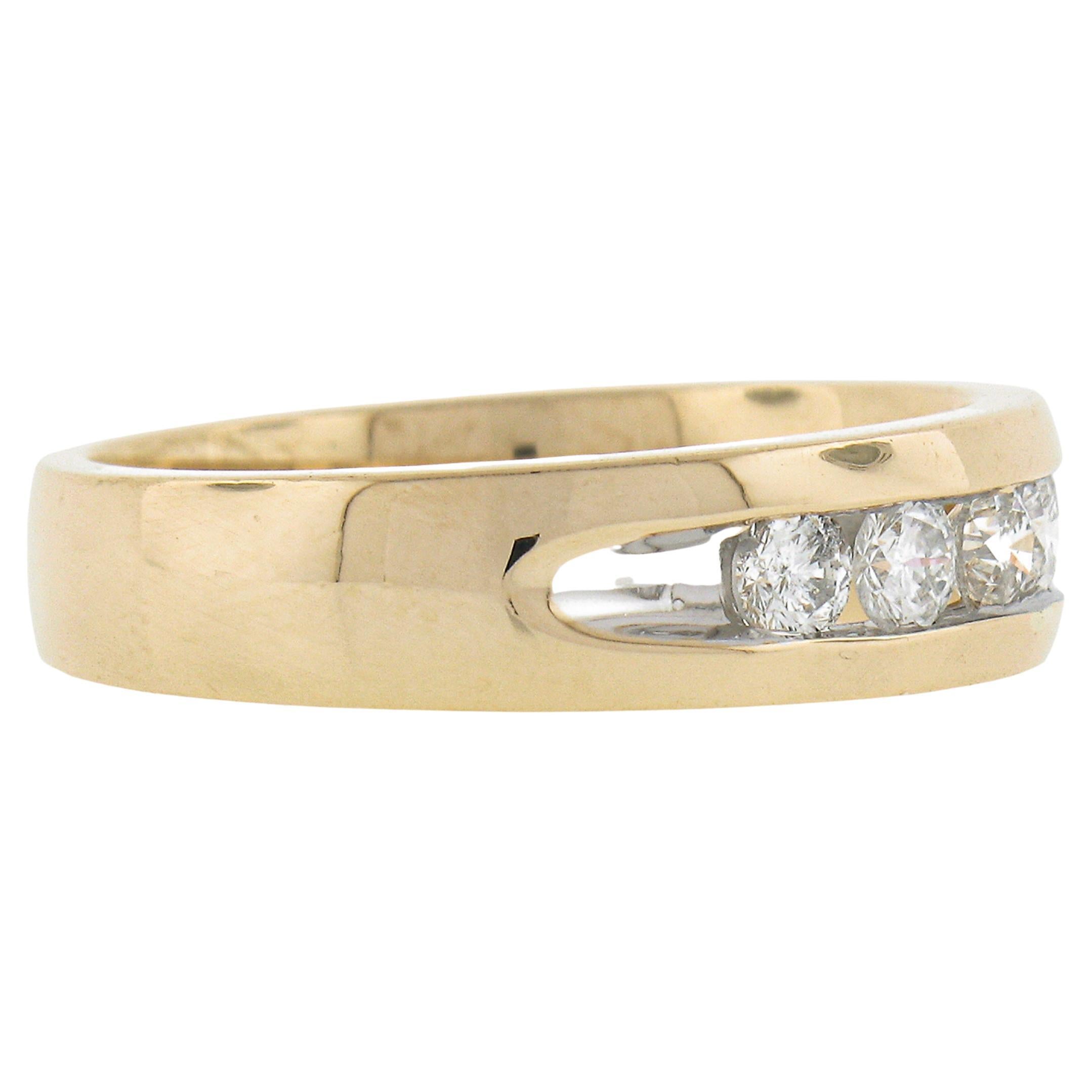 Round Cut Men's 14K Yellow Gold 1.05ctw Round Brilliant Cut Channel Set Diamond Band Ring