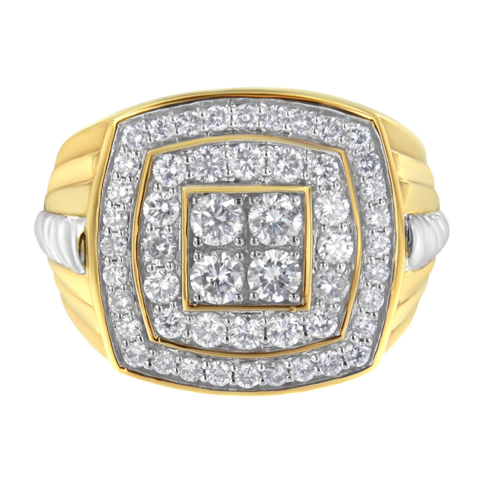 Men's 14K Yellow Gold 2.0 Cttw Diamond Double Halo Cushion-Shaped Ring