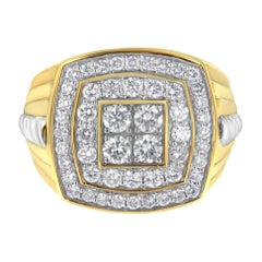 Men's 14K Yellow Gold 2.0 Cttw Diamond Double Halo Cushion-Shaped Ring