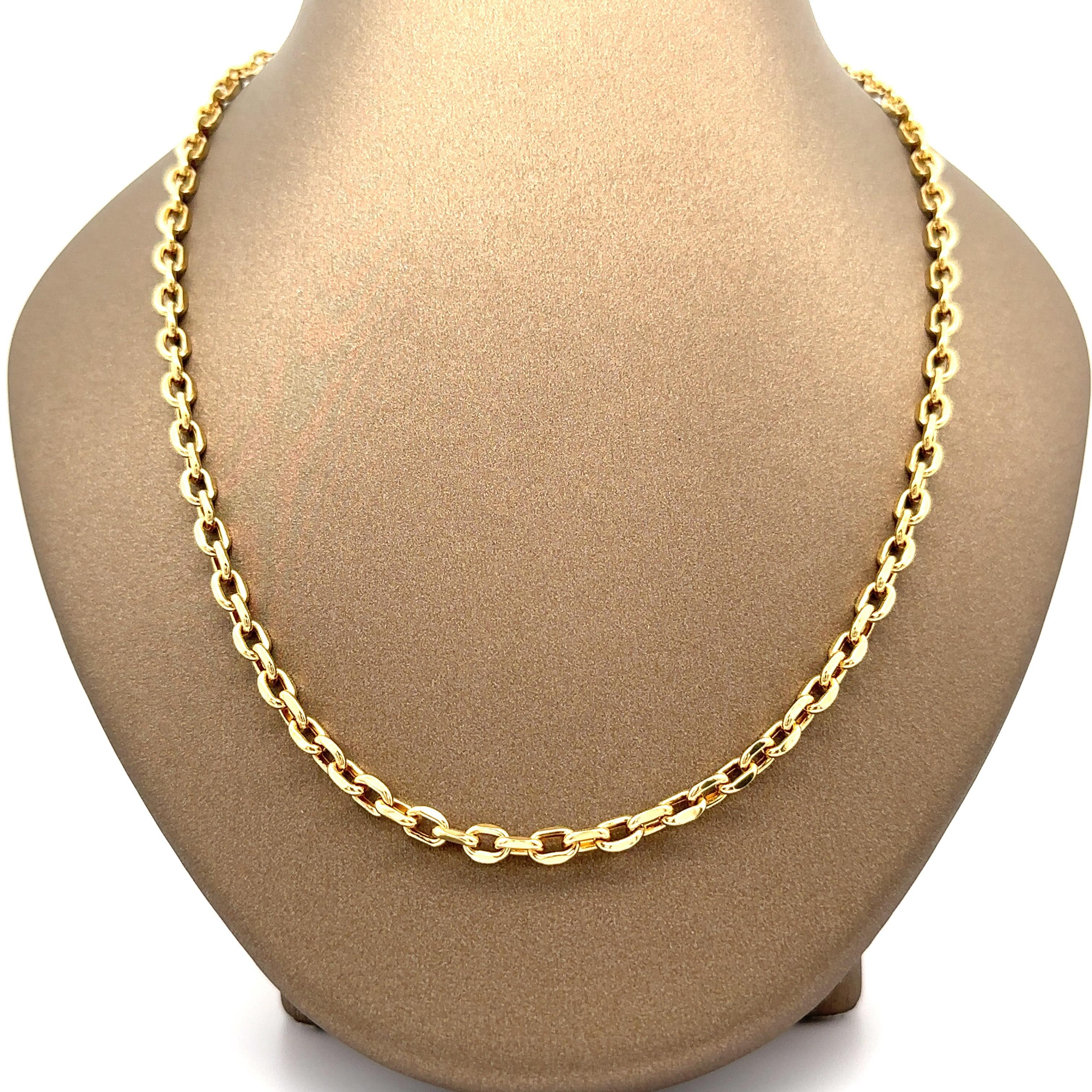 Material: Solid 14k Yellow Gold - Hollow Design
Weight: 11.88 Grams
Chain Type: Beveled Cable Link
Chain Length: 23 inches
Chain Width: 4.2mm (approx.)
Clasp: Lobster Claw
Condition: Excellent condition!
Stock Number: MK-71050216