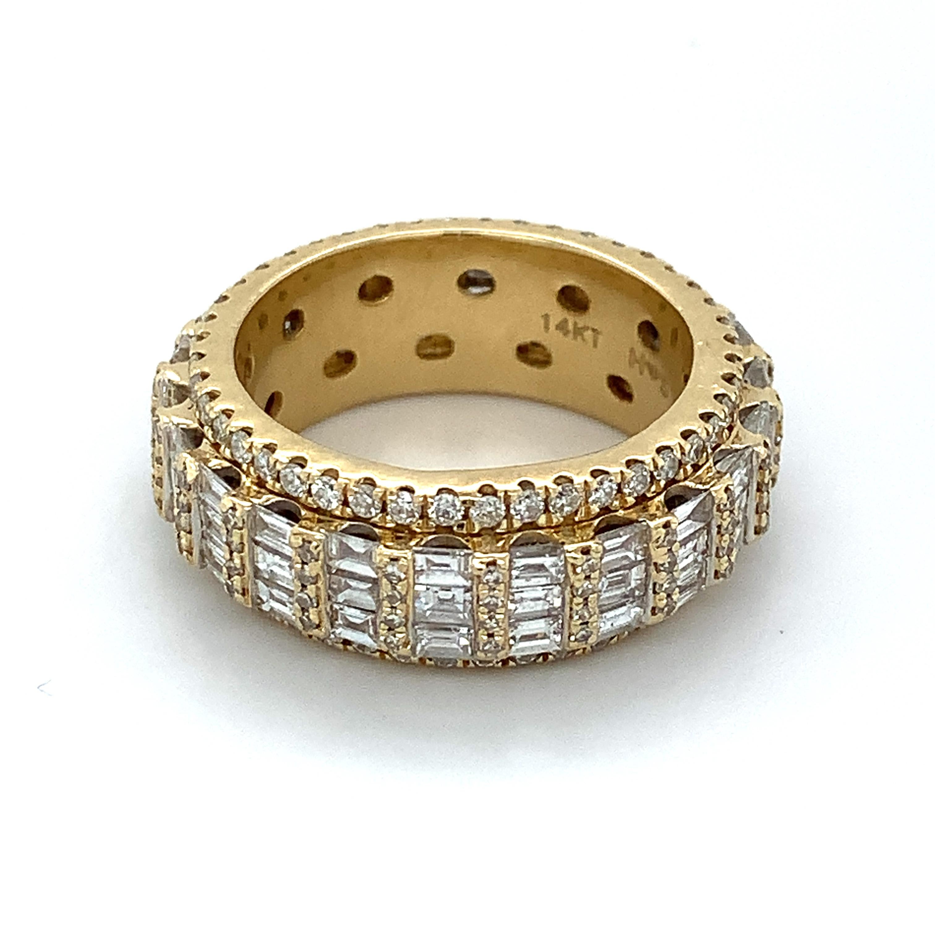 Herren 14k Gelbgold Baguette-Diamant & runder Diamant Eternity-Ring 4cttw 5