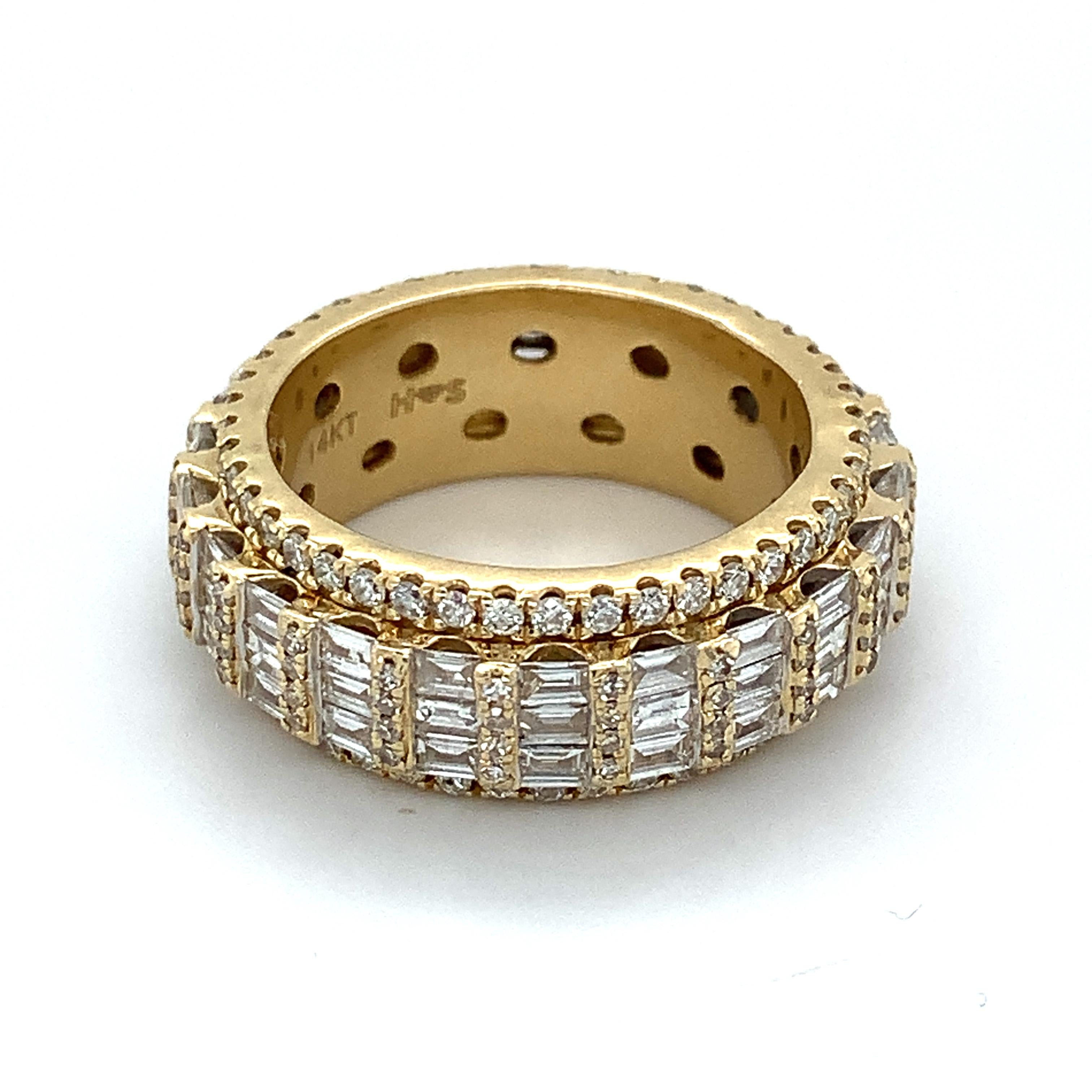 Herren 14k Gelbgold Baguette-Diamant & runder Diamant Eternity-Ring 4cttw im Zustand „Hervorragend“ in Montgomery, AL