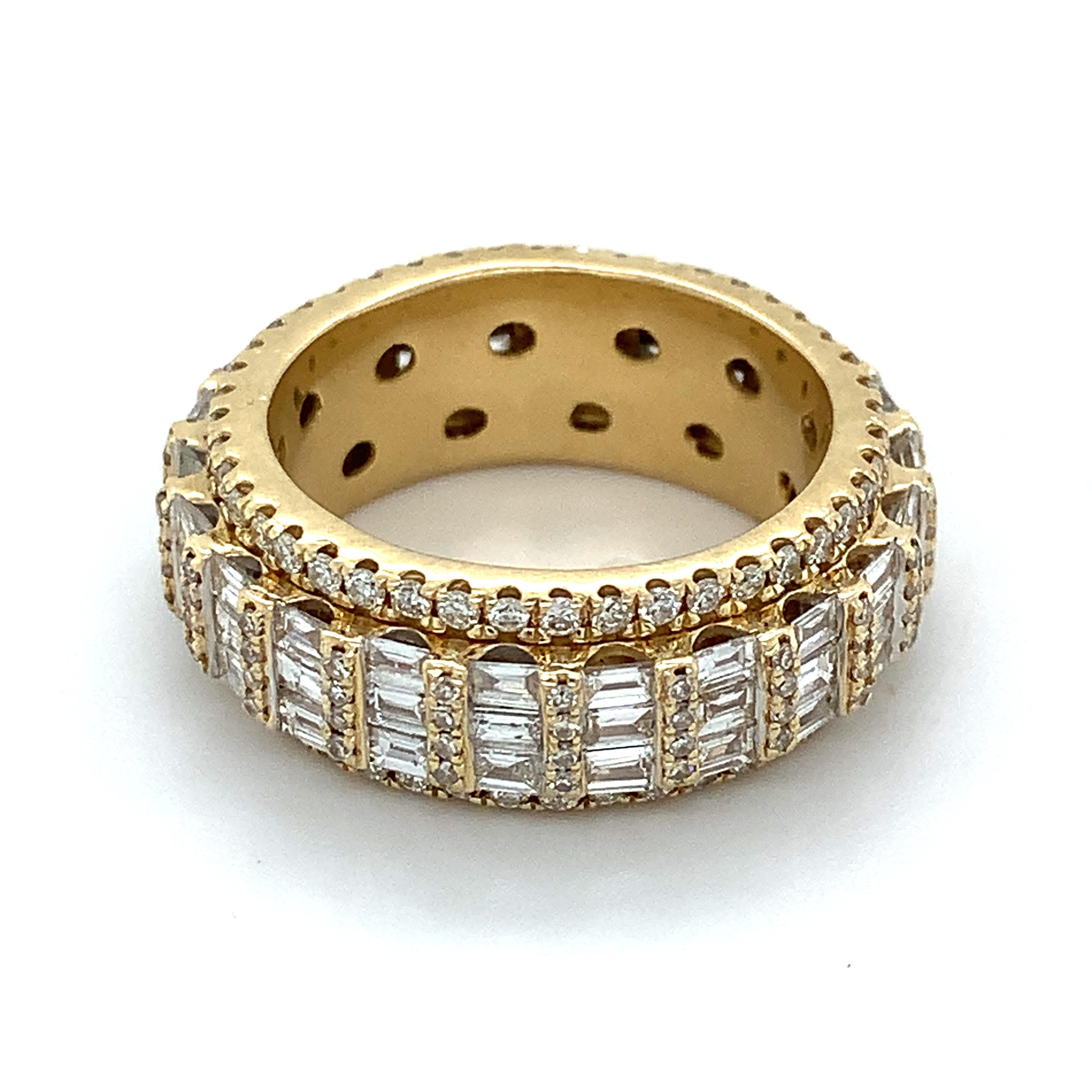 Herren 14k Gelbgold Baguette-Diamant & runder Diamant Eternity-Ring 4cttw 1