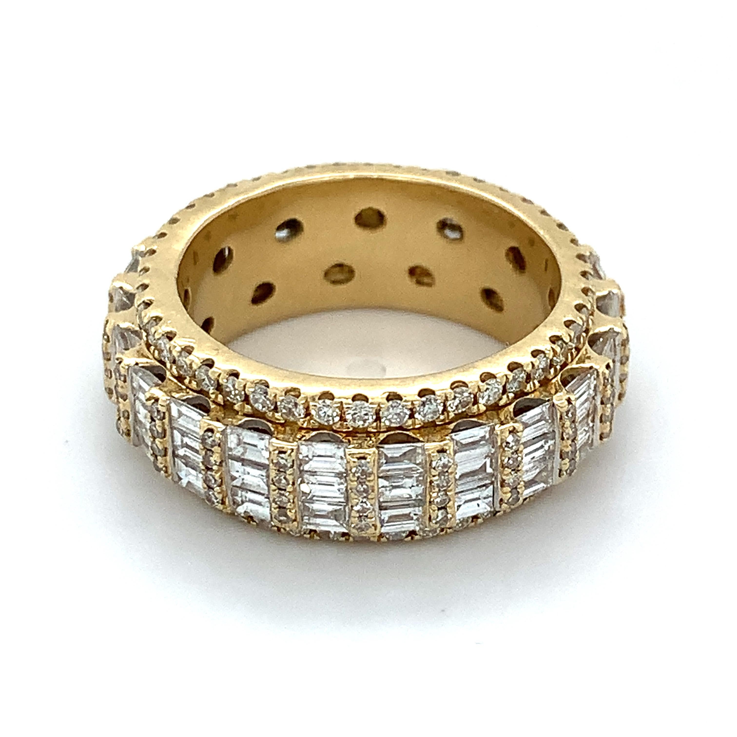 Herren 14k Gelbgold Baguette-Diamant & runder Diamant Eternity-Ring 4cttw 2