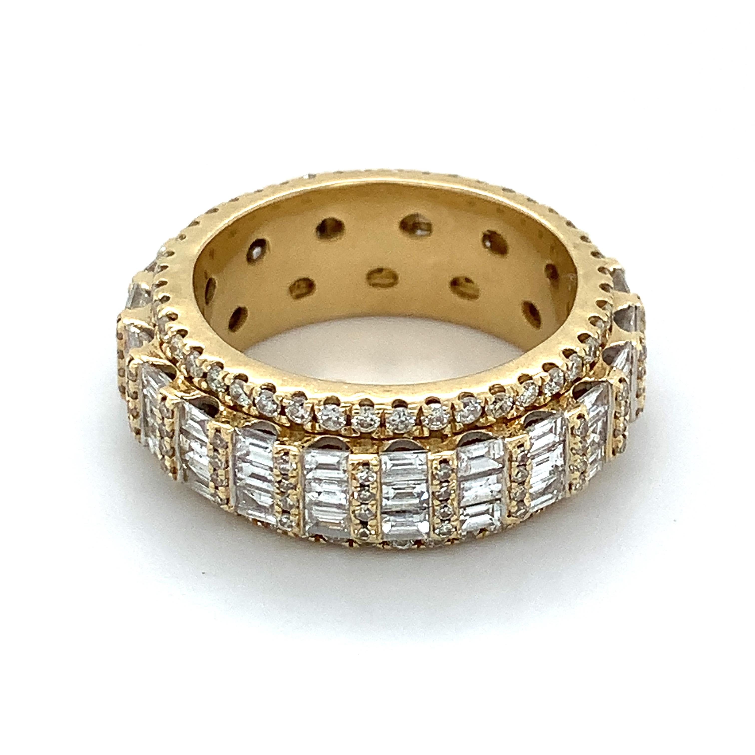 Herren 14k Gelbgold Baguette-Diamant & runder Diamant Eternity-Ring 4cttw 3
