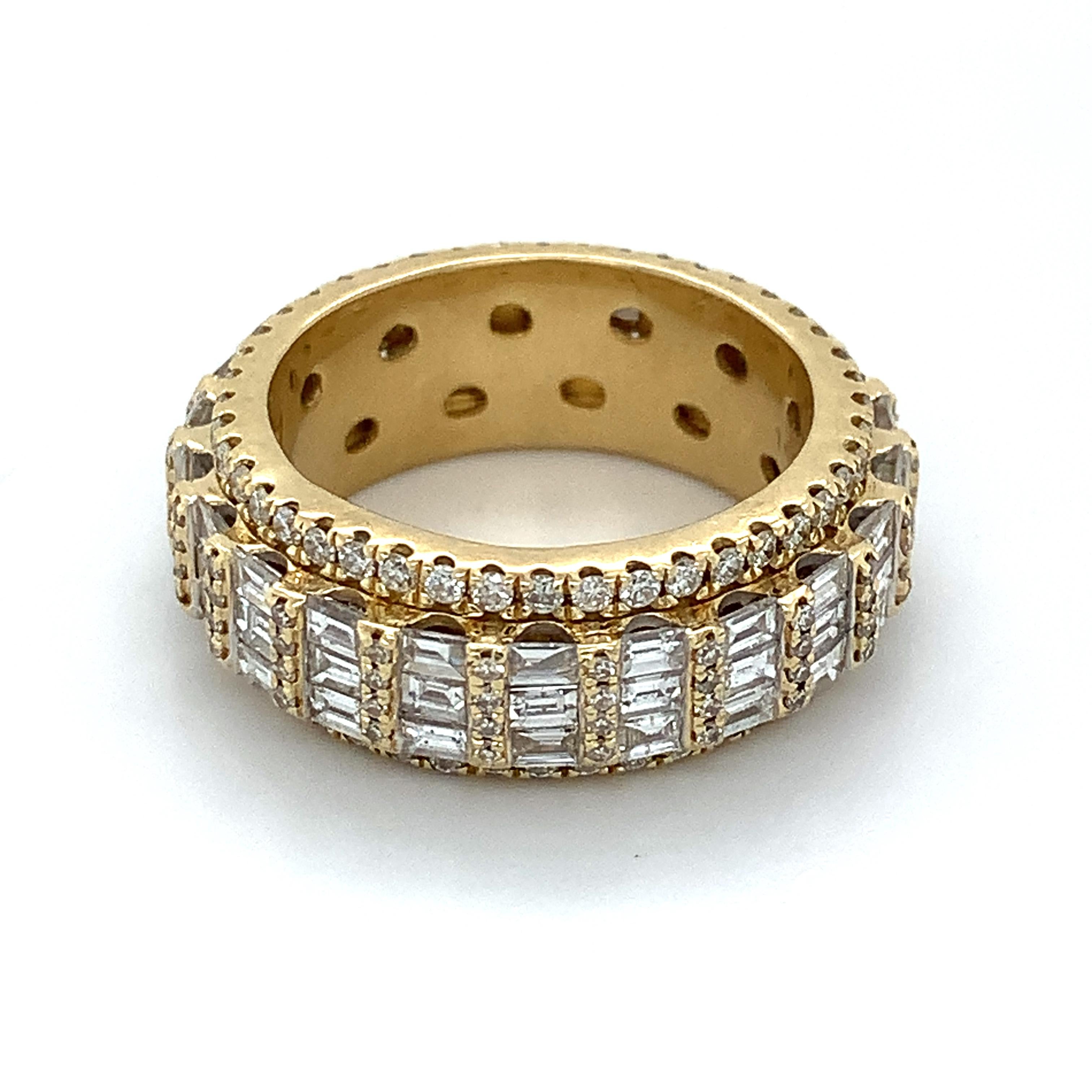 Herren 14k Gelbgold Baguette-Diamant & runder Diamant Eternity-Ring 4cttw 4