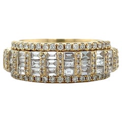 Herren 14k Gelbgold Baguette-Diamant & runder Diamant Eternity-Ring 4cttw