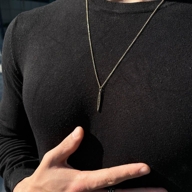 Men’s 14K Yellow Gold, Black Diamond Pendant Necklace for Him by