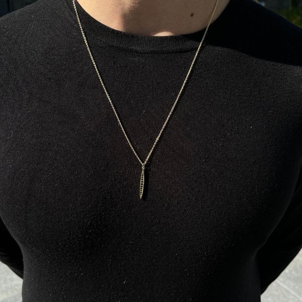 Modern Men’s 14K Yellow Gold Black Diamond Pendant Necklace for Him by Shlomit Rogel For Sale