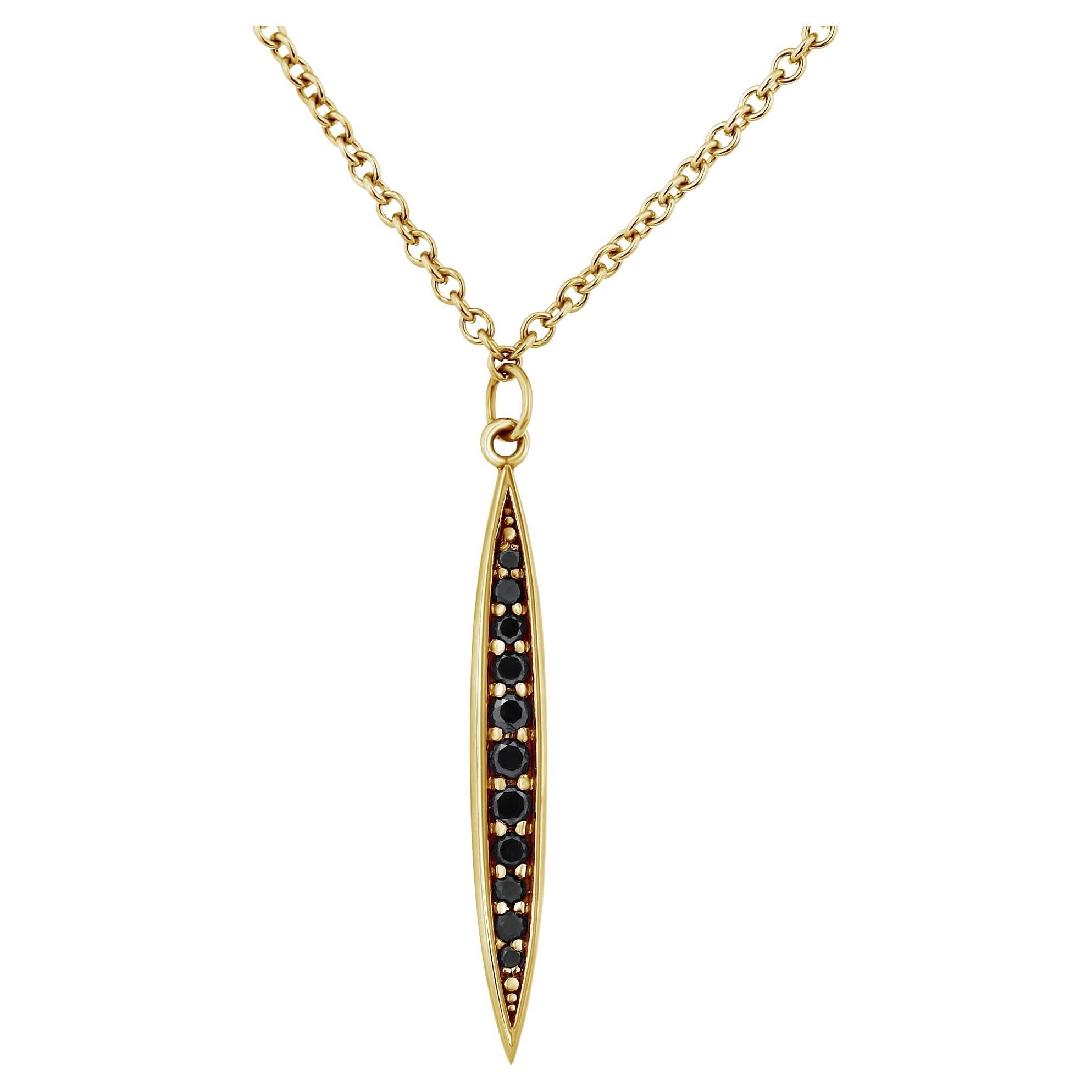 Men’s 14K Yellow Gold Black Diamond Pendant Necklace for Him by Shlomit Rogel