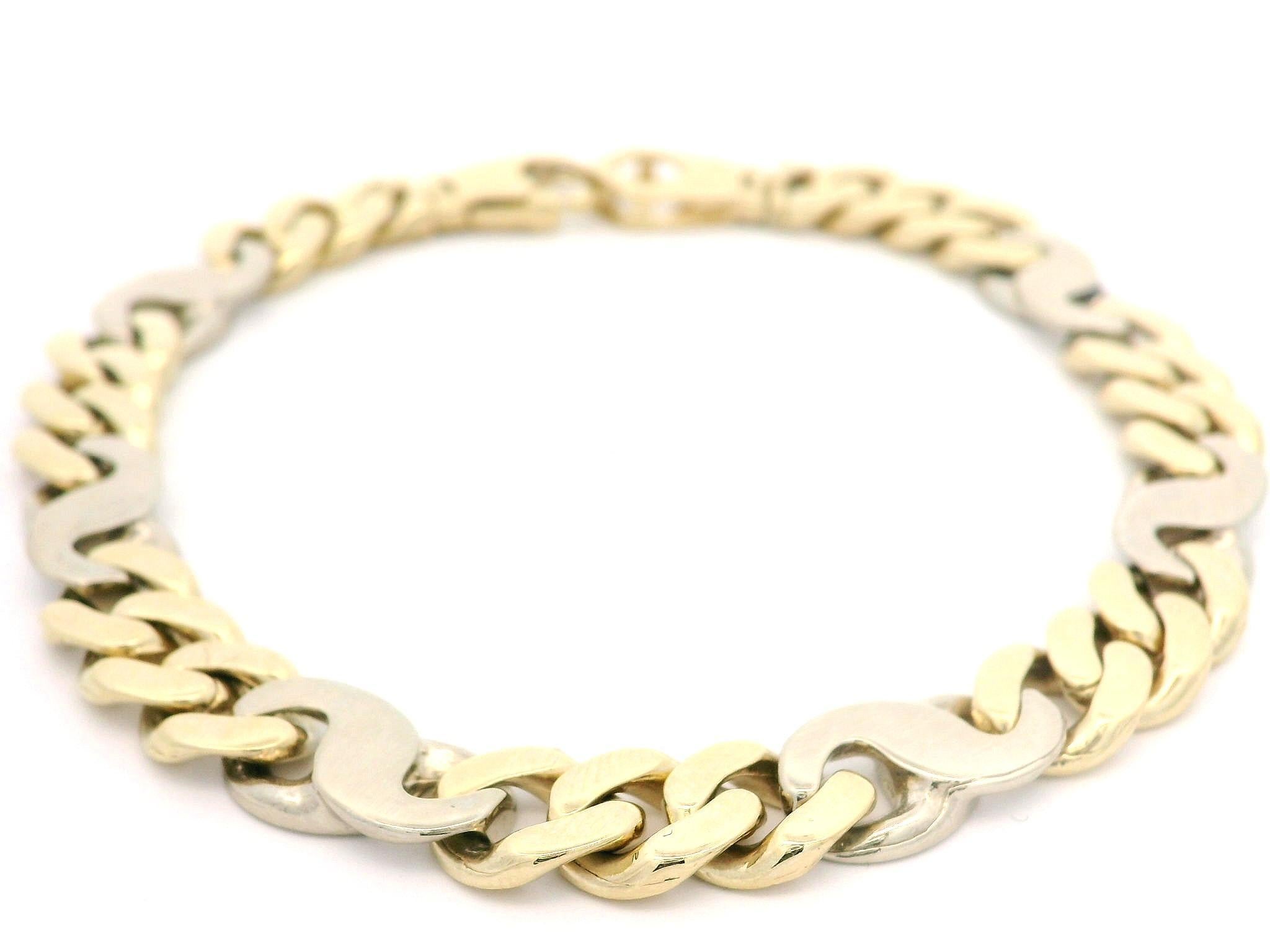 Bracelet à 8 maillons cubains en or jaune 14 carats avec figure infinie en or blanc pour hommes Pour hommes en vente