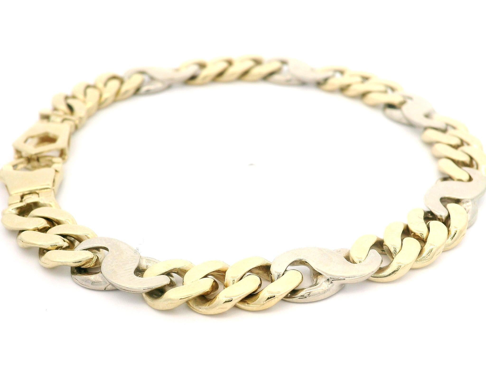 Bracelet à 8 maillons cubains en or jaune 14 carats avec figure infinie en or blanc pour hommes en vente 1