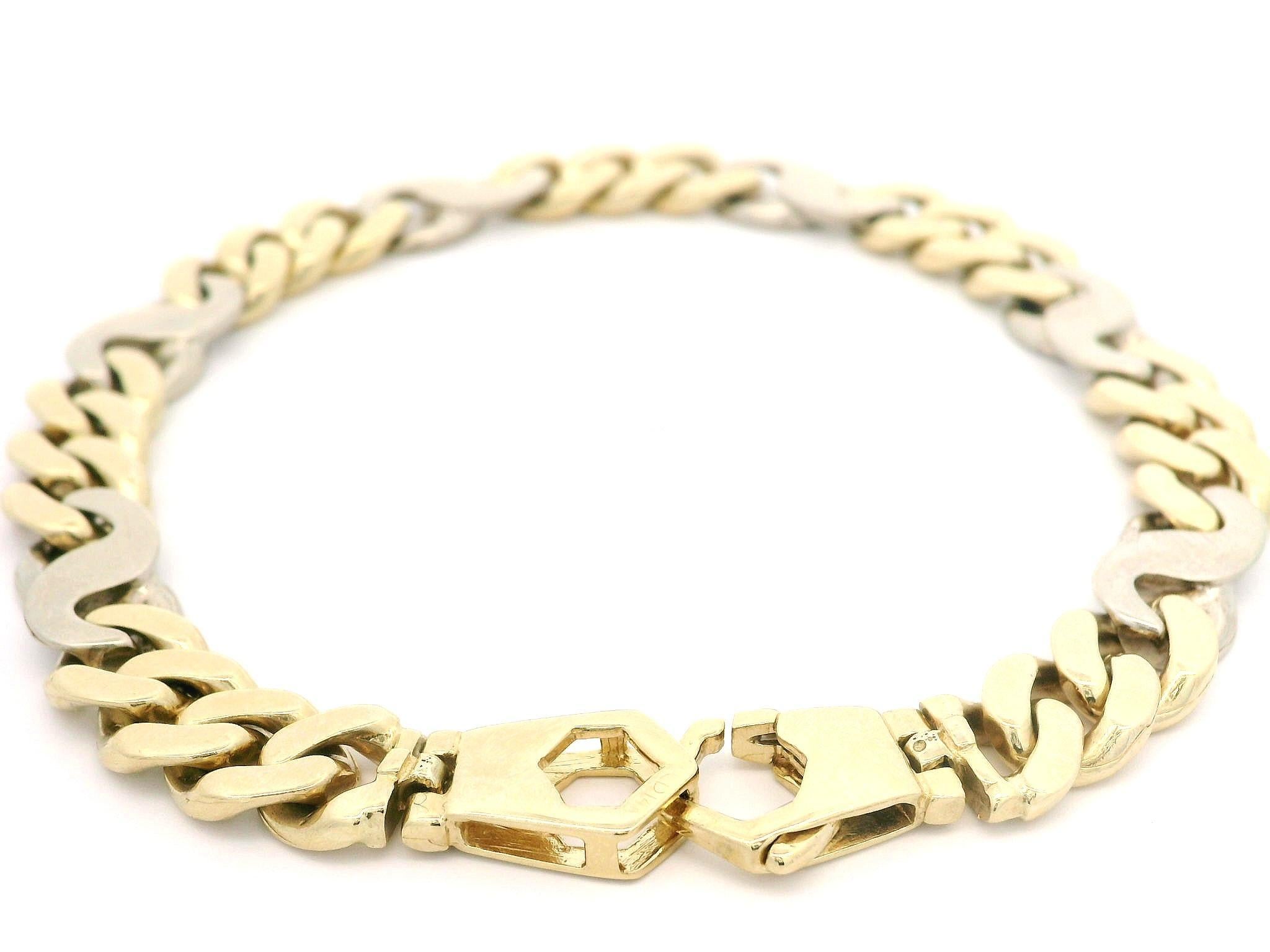 Bracelet à 8 maillons cubains en or jaune 14 carats avec figure infinie en or blanc pour hommes en vente 2