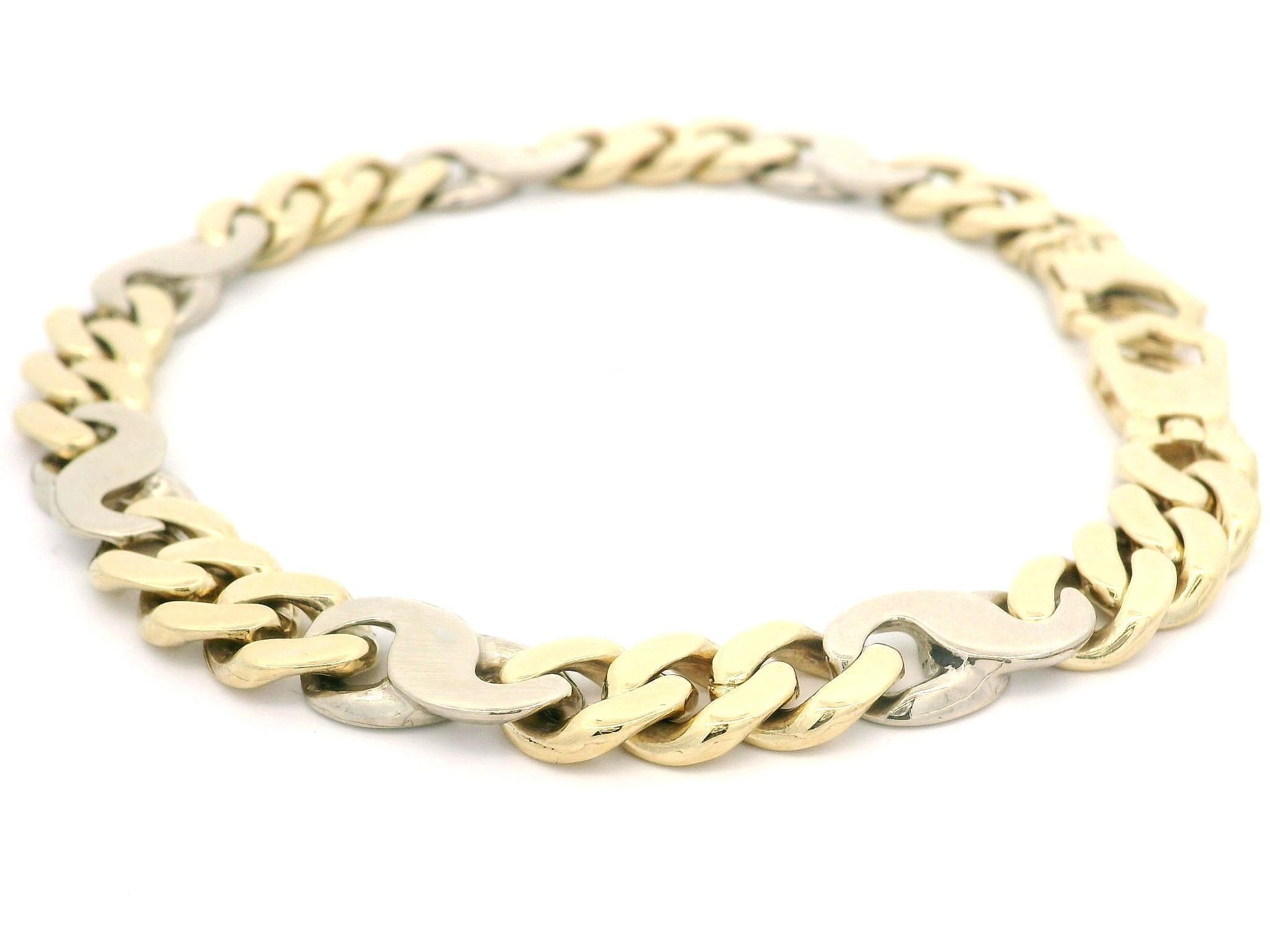 Bracelet à 8 maillons cubains en or jaune 14 carats avec figure infinie en or blanc pour hommes en vente 3