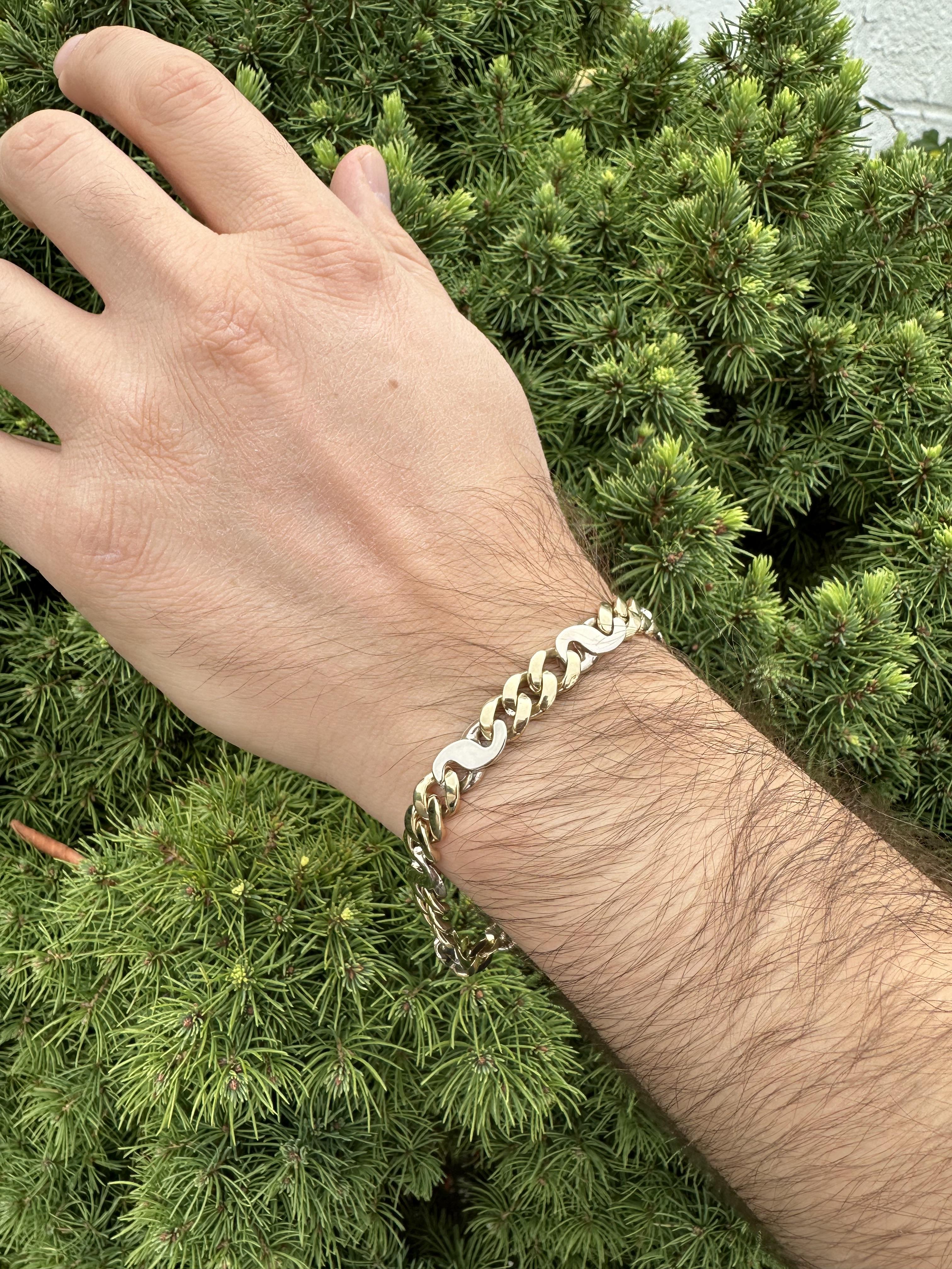 Bracelet à 8 maillons cubains en or jaune 14 carats avec figure infinie en or blanc pour hommes en vente 4
