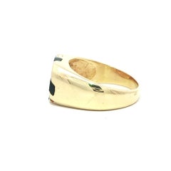 Men's 14k Yellow Gold Custom Cut Inlaid Black Onyx Diamond Diagonal Band Ring