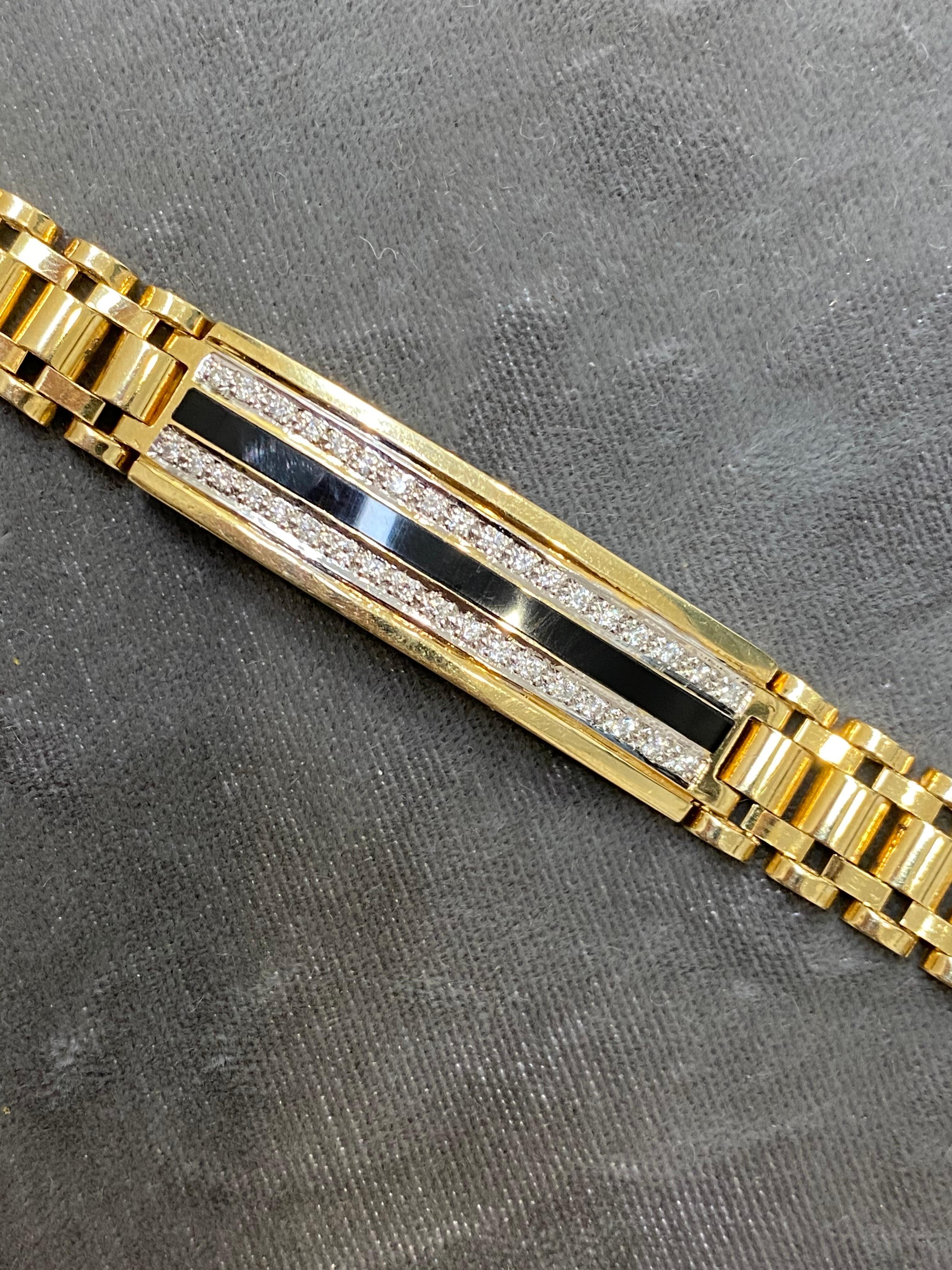 Mens 14k Yellow Gold, Diamond & Enamel Jubilee Watch Link Bracelet For Sale 4