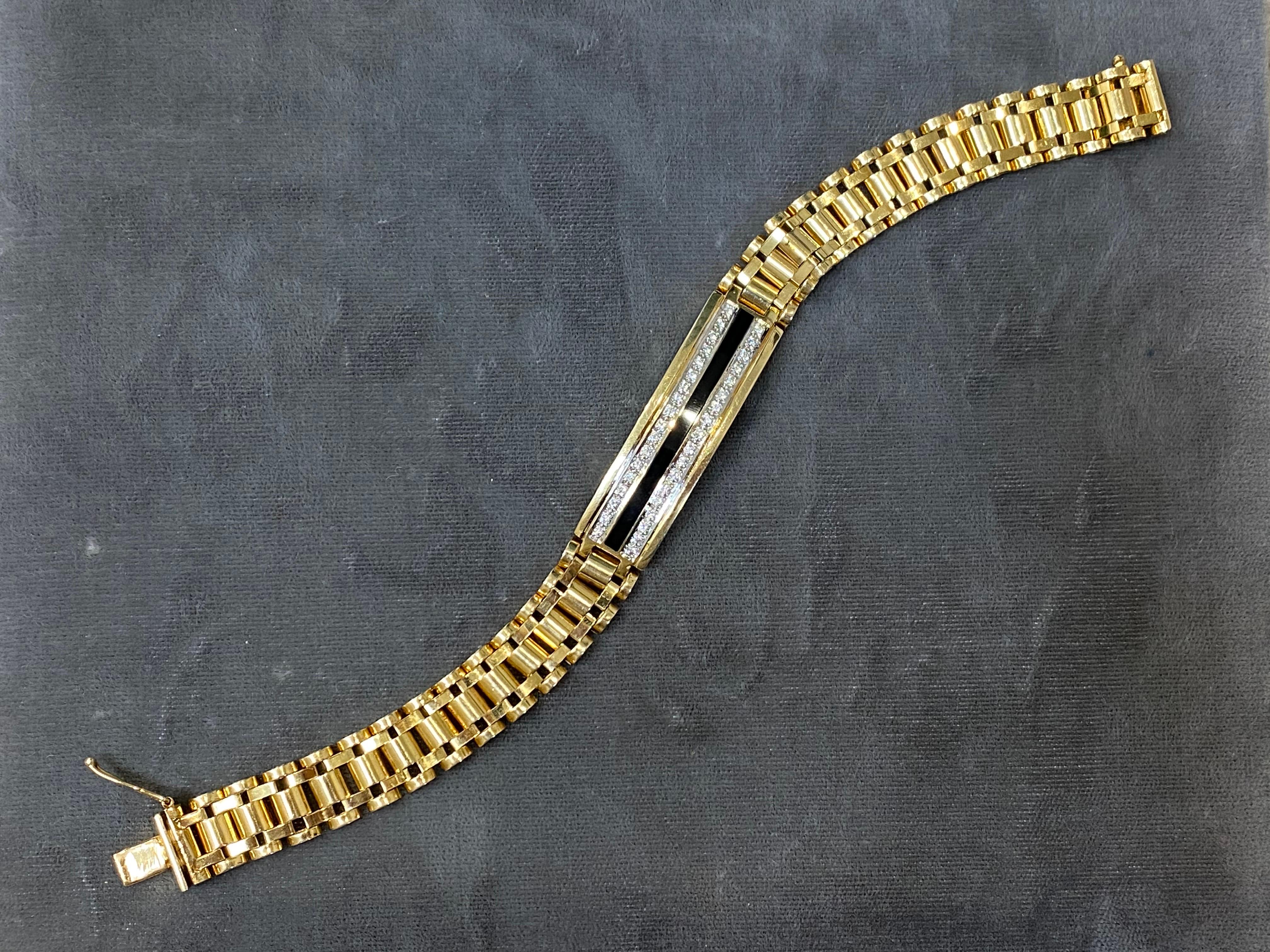 Women's or Men's Mens 14k Yellow Gold, Diamond & Enamel Jubilee Watch Link Bracelet For Sale