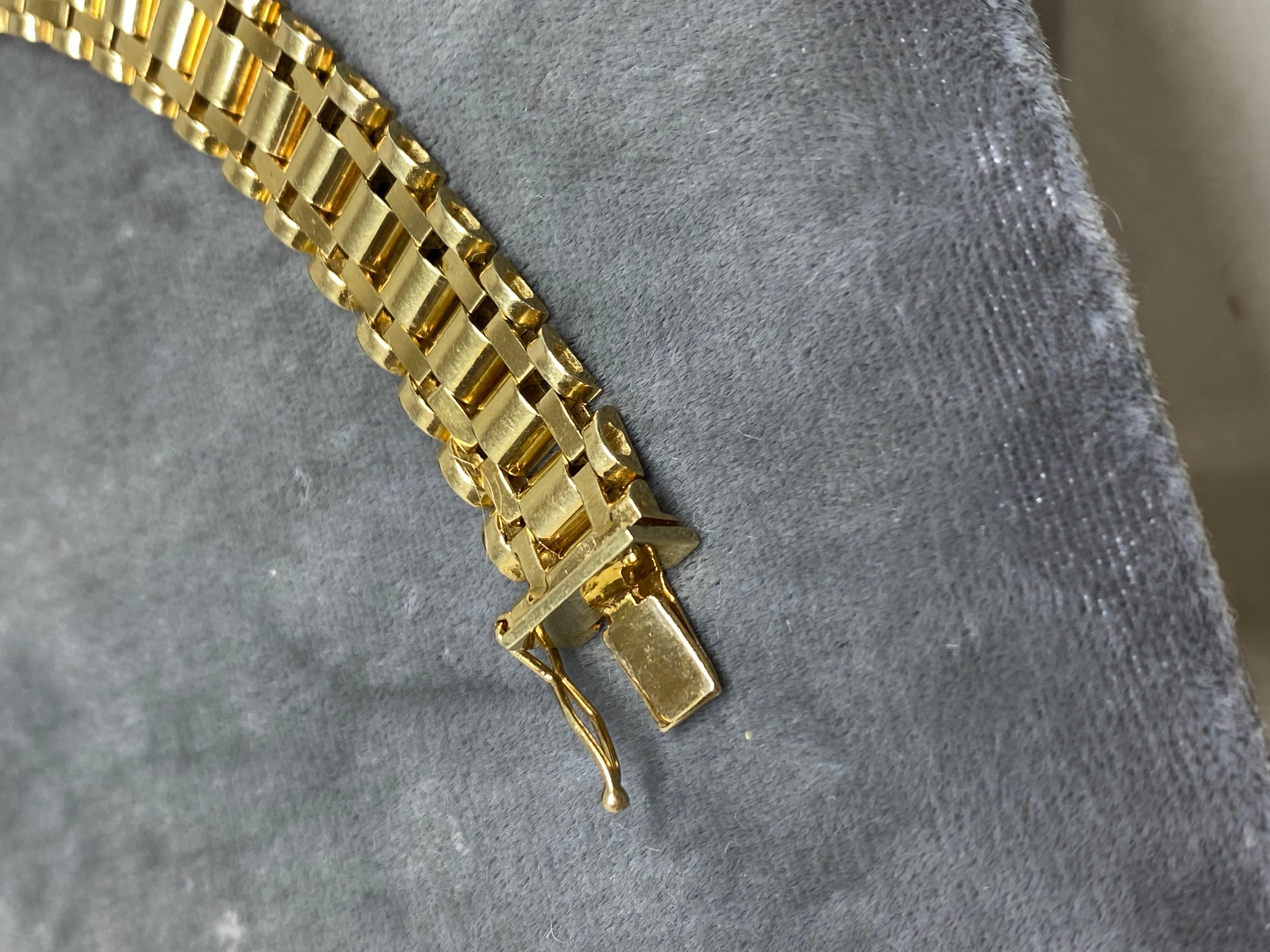 Mens 14k Yellow Gold, Diamond & Enamel Jubilee Watch Link Bracelet For Sale 2