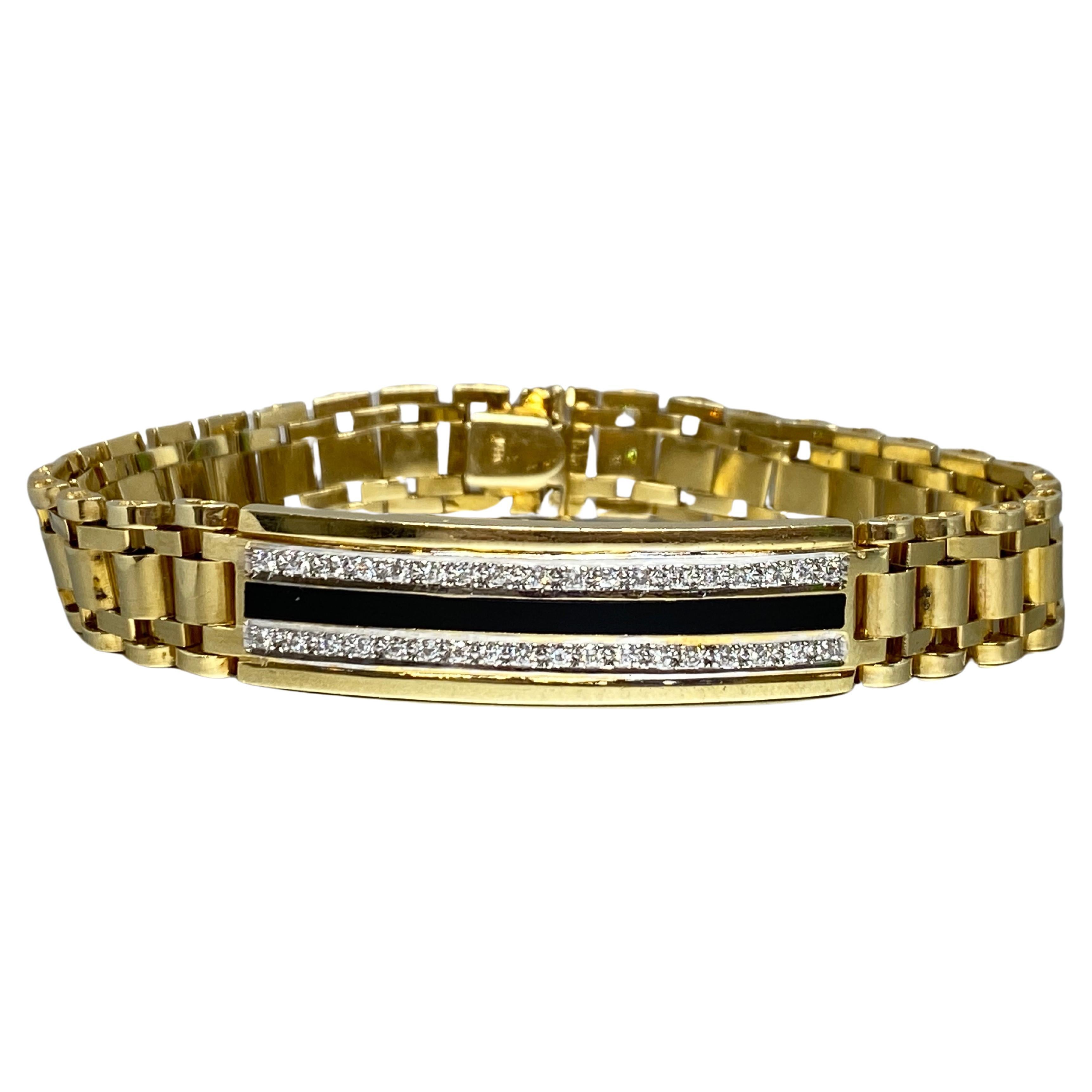 Mens 14k Yellow Gold, Diamond & Enamel Jubilee Watch Link Bracelet For Sale