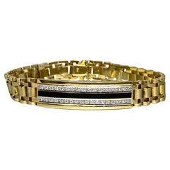 Vintage Mens 14k Yellow Gold, Diamond & Enamel Jubilee Watch Link Bracelet