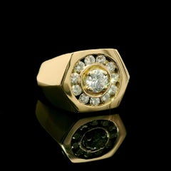 Men's 14k Yellow Gold Diamond Target w/ Floating Halo Hexagonal Wide Band Ring