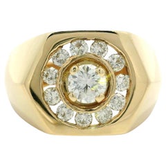 Herren 14k Gelbgold Diamant Ziel w / Floating Halo sechseckigen breiten Band Ring