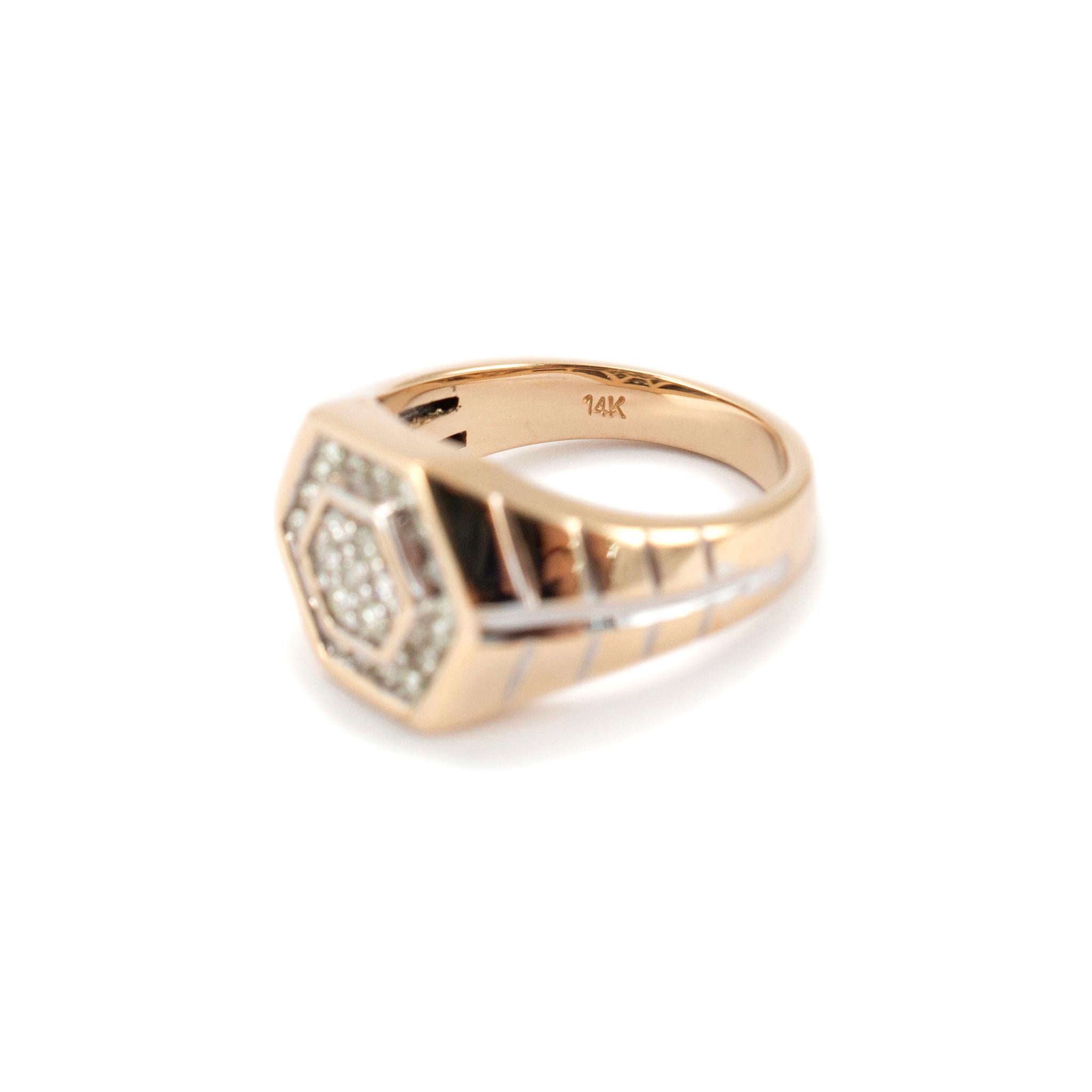 Men's Men’s 14K Yellow Gold Hexagon Shaped Diamond Cocktail Ring