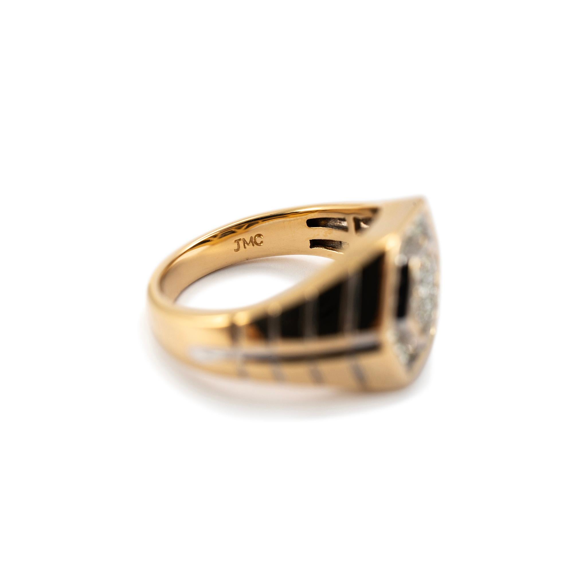 Men’s 14K Yellow Gold Hexagon Shaped Diamond Cocktail Ring 1