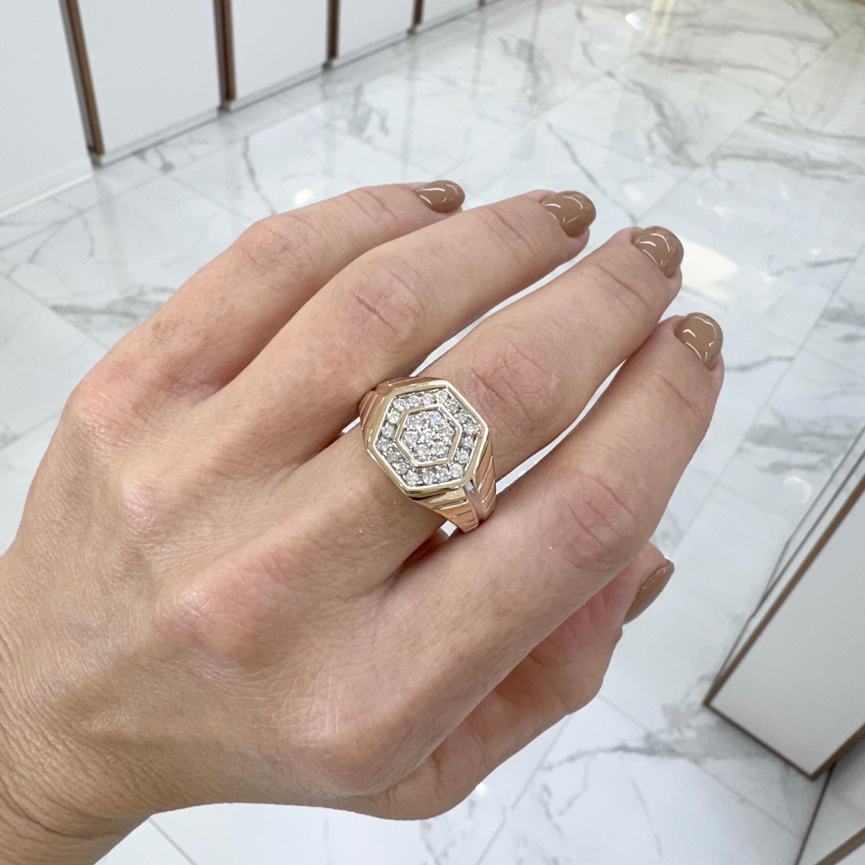 Men’s 14K Yellow Gold Hexagon Shaped Diamond Cocktail Ring 3