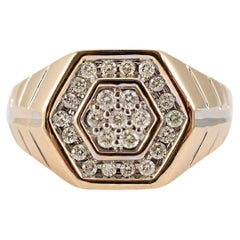Men’s 14K Yellow Gold Hexagon Shaped Diamond Cocktail Ring