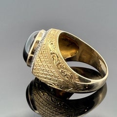 Herrenring aus 14-karätigem Gelbgold mit natürlichem schwarzem Sternsaphir und Diamanten, Größe 12,5, 16,5 g
