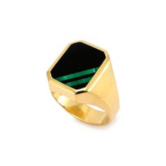 Men’s 14K Yellow Gold Onyx & Malachite Signet Ring