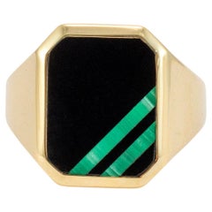 Bague signet pour homme en or jaune 14K Onyx et Malachite