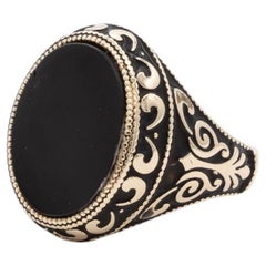 Mens 14k Yellow Gold & Onyx Signet Ring