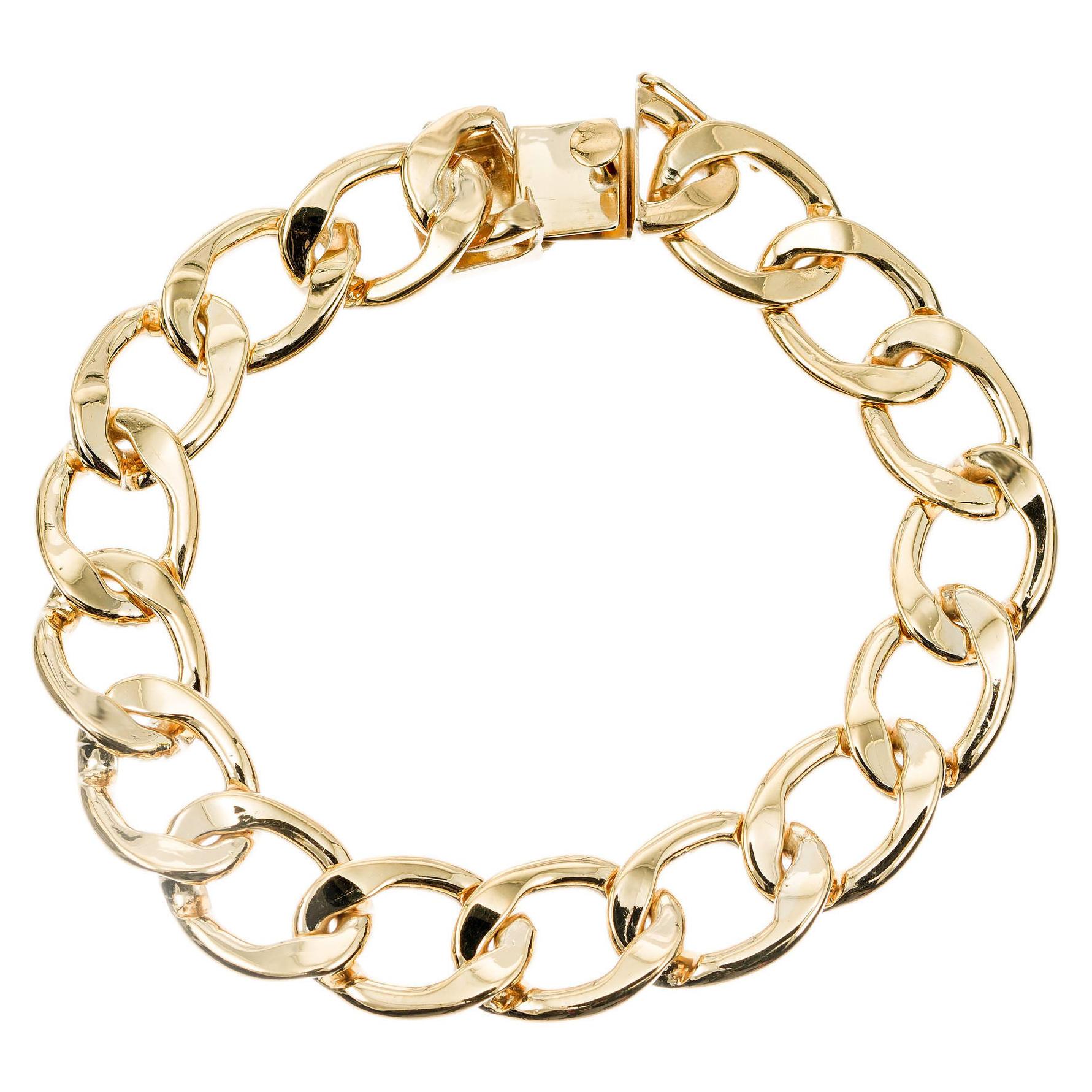 Mens 14k Yellow Gold Oval Link Bracelet