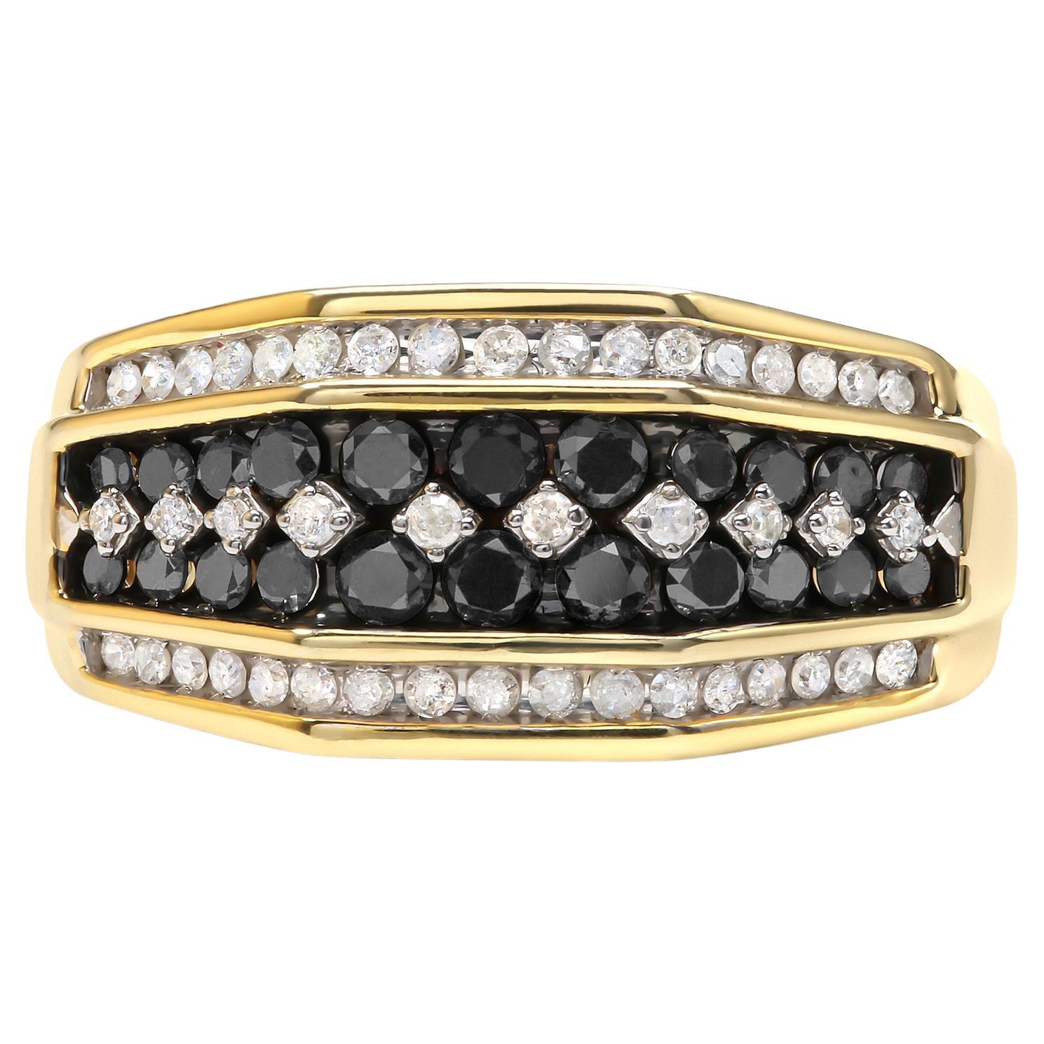 Bague pour homme en or jaune 14 carats sur argent 1 1/2 ct de diamants traités