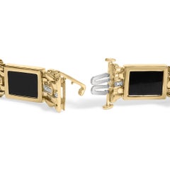 Men's 14K Yellow Gold over Silver 1/10ct Diamond and Black Onyx Link Bracelet