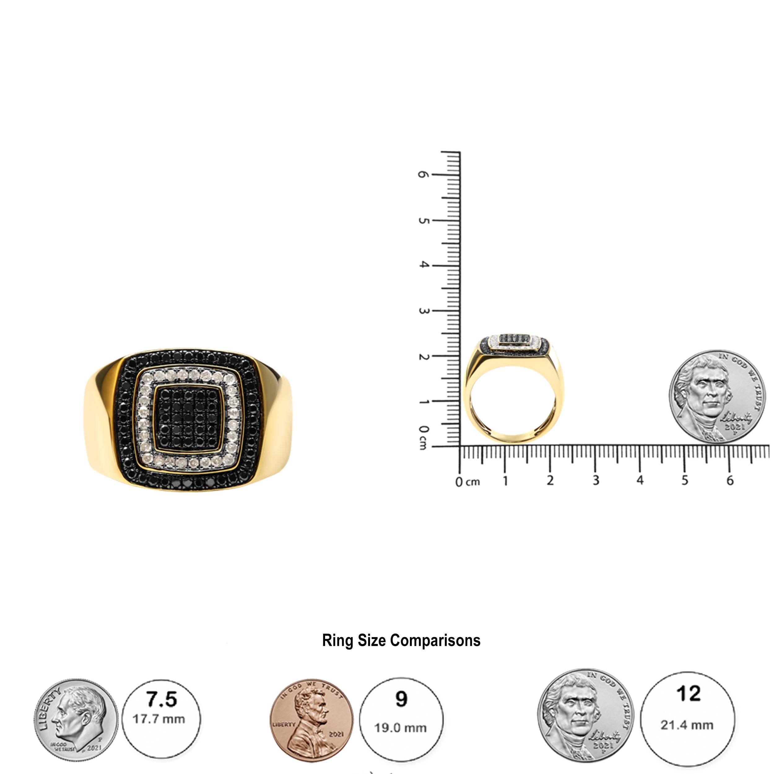 Women's Men's 14K Yellow Gold Over Silver 3/4 Carat White and Black Diamond Band Ring