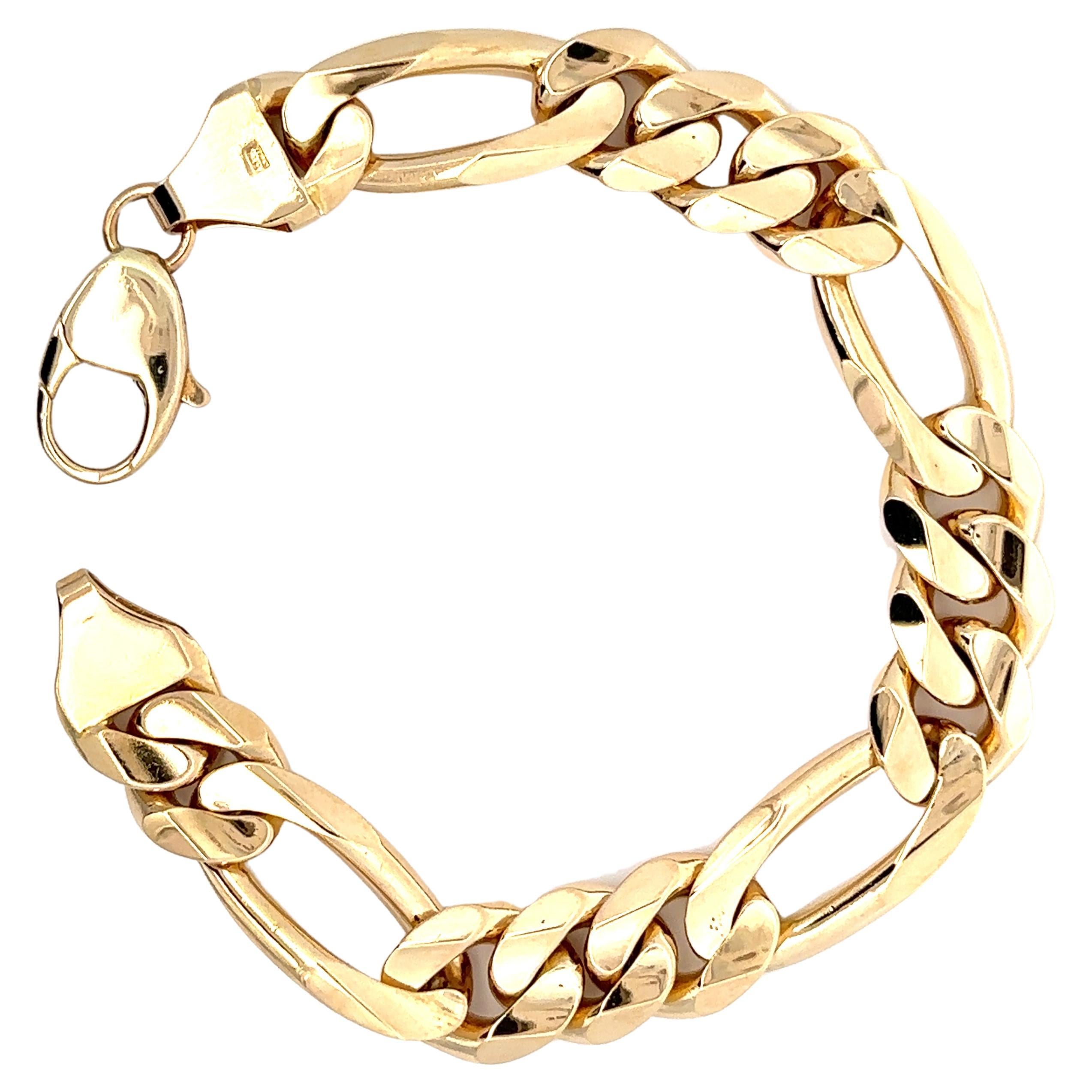 Men's 14k Yellow Gold Polished 13.6mm Wide Heavy Figaro Link Chain Bracelet