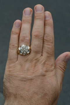 Mens 14kt Gold Vintage 7 Diamond Cluster Ring