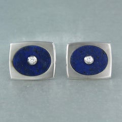 Men's 14kt White Gold Cufflinks with Lapis Lazuli and Diamond