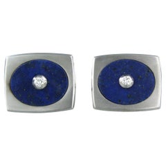 Gemelos de hombre de oro blanco de 14 quilates con lapislázuli y diamante