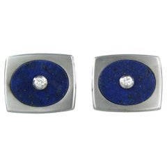 Men's 14kt White Gold Cufflinks with Lapis Lazuli and Diamond