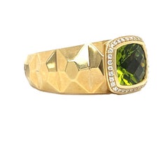 Men's 14KY Gold Checkerboard Cushion Peridot and Diamond Ring