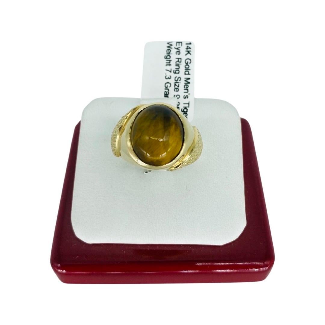 Men's 14mm Tiger Eye Ring 14K Gold For Sale 1