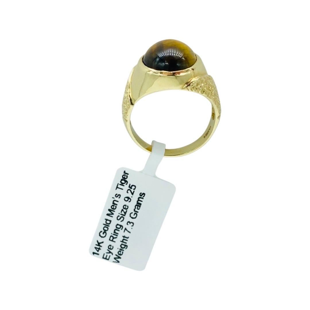 Men's 14mm Tiger Eye Ring 14K Gold For Sale 4
