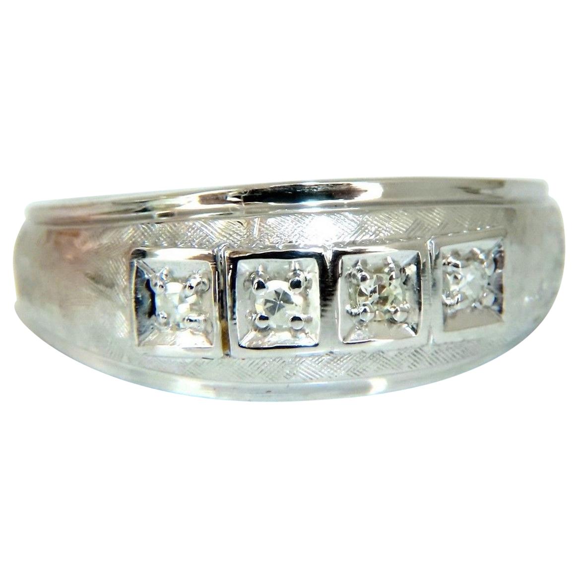 Men’s .15 Carat Natural Round Cut Diamonds Wide Band Bead 14 Karat For Sale